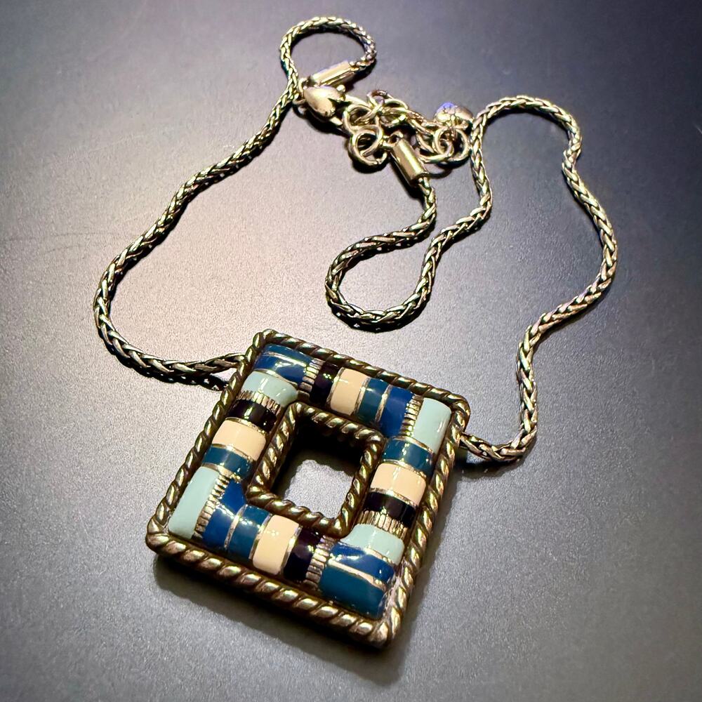 Brighton "CABANA" Blue Enamel Square Reversible Pendant